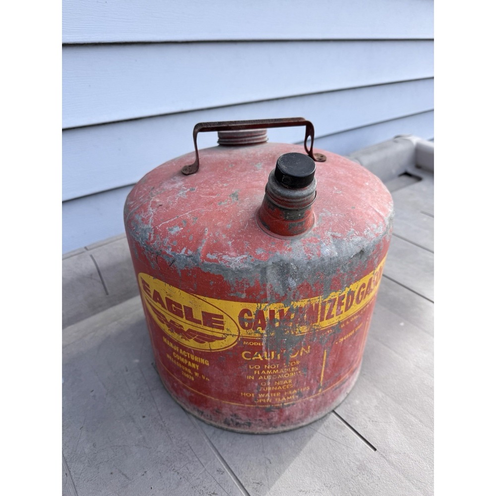 Eagle - Vintage Red & Yellow  Metal 4 Gallon Galvanized Gas Can Decor USA Garage